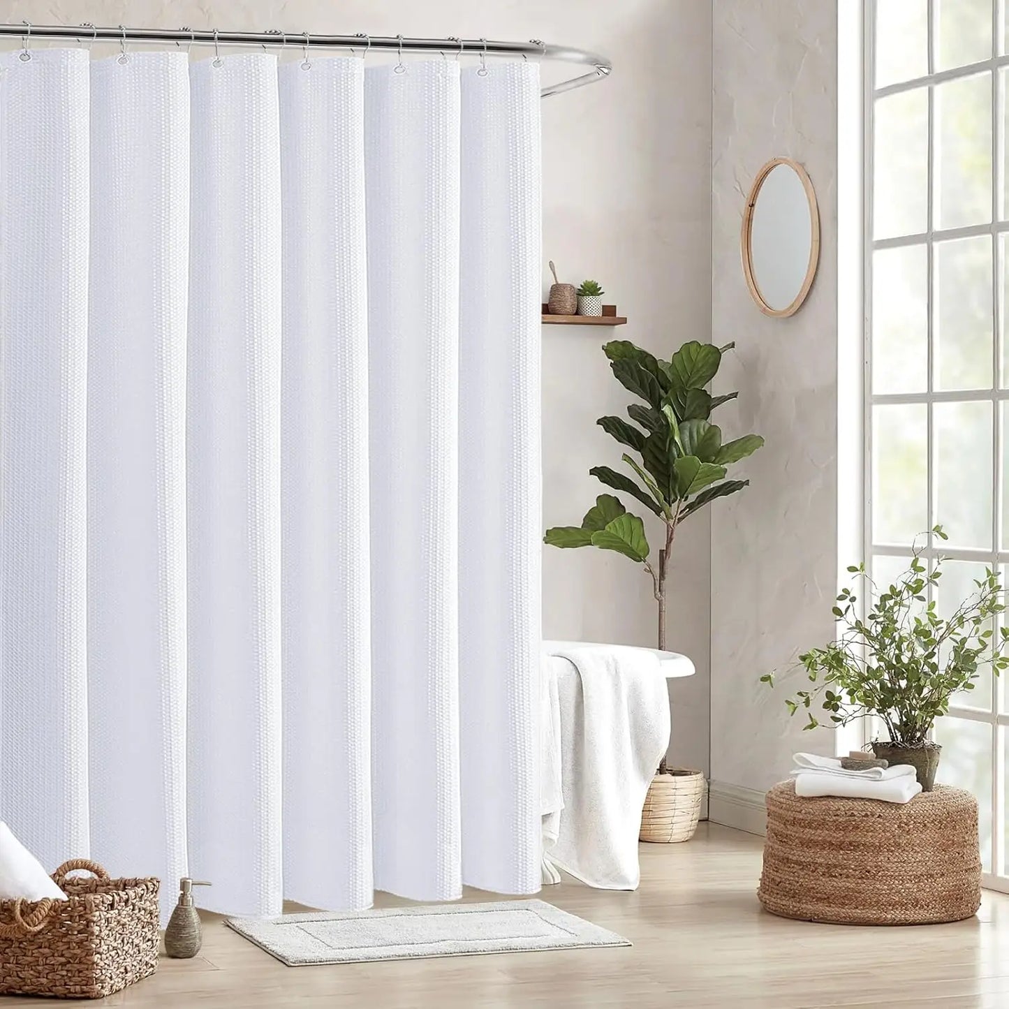 Waffle Shower Curtain 180x180cm + 12 Metal Hooks | Waterproof