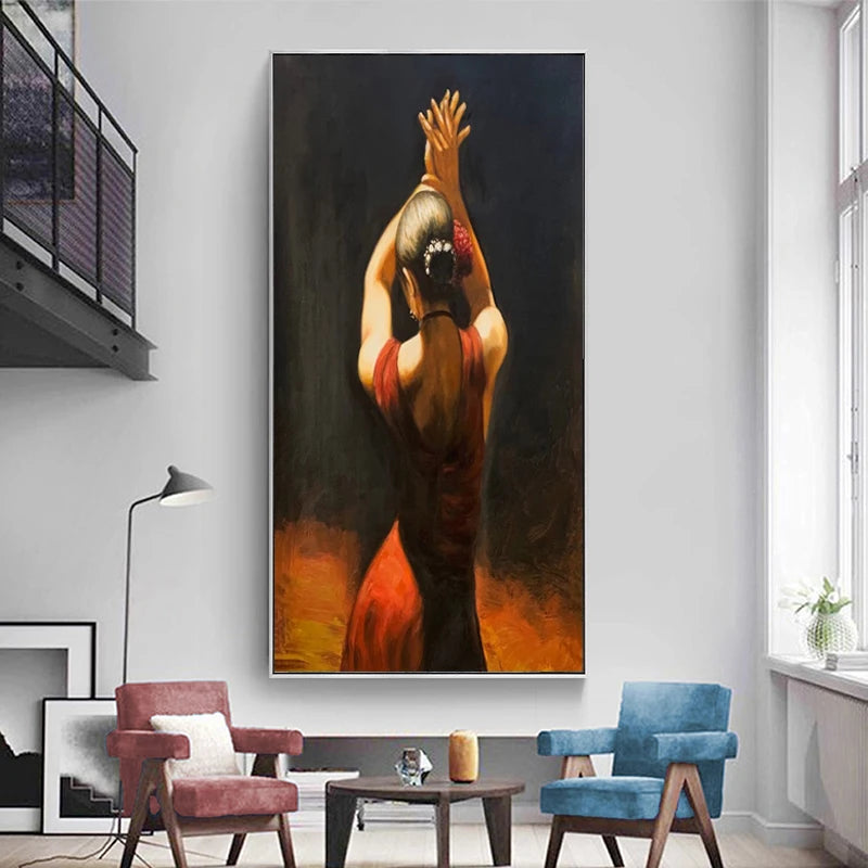Hanging Canvas Paintings for Hotel, Living Room Dancer Painting, Latina Woman Oil Painting, High Quality, Hand-painted Painting Peaceful Pleasures Health and Wellness