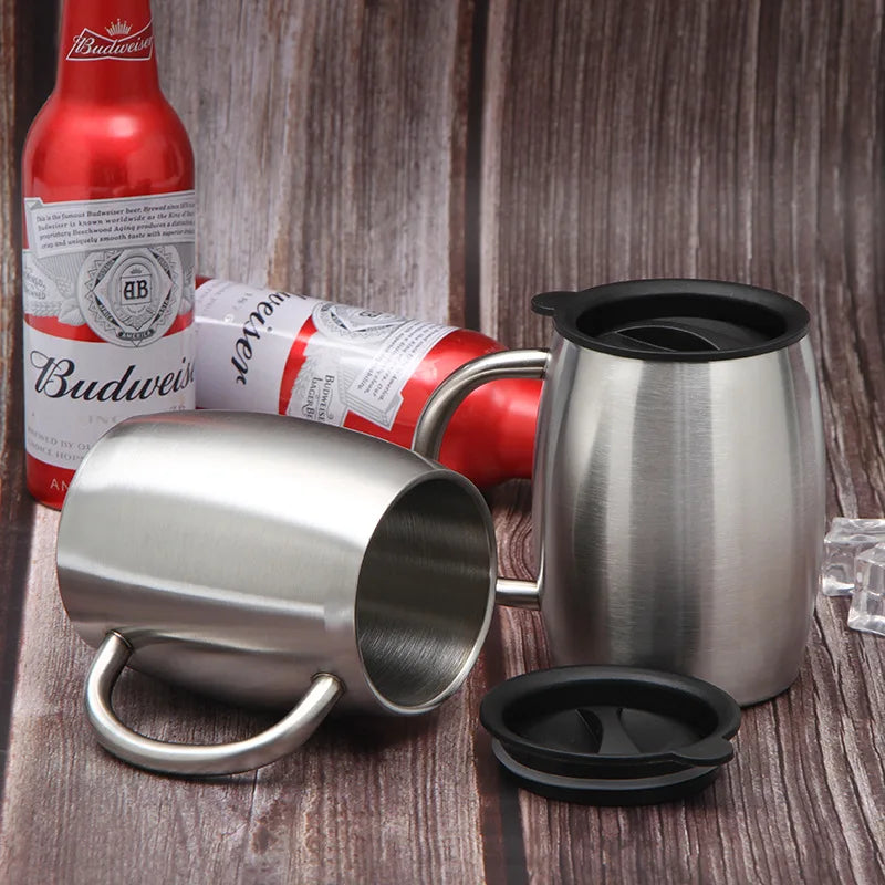 Double-Wall Stainless Steel Insulated Mug with Lid – 420ml Coffee, Tea & Beer Tumbler