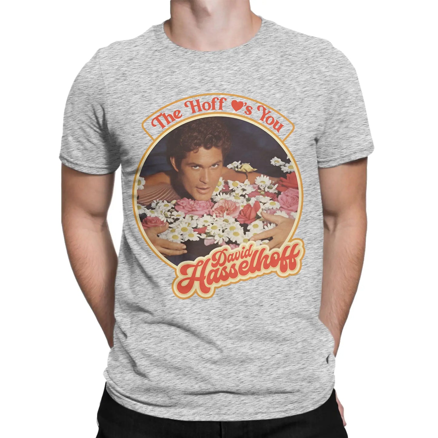 Men's David Hasselhoff T Shirt Cotton Clothes Vintage Short Sleeve Round Collar Tees New Arrival T-Shirts Peaceful Pleasures Health and Wellness GRAY 6XL