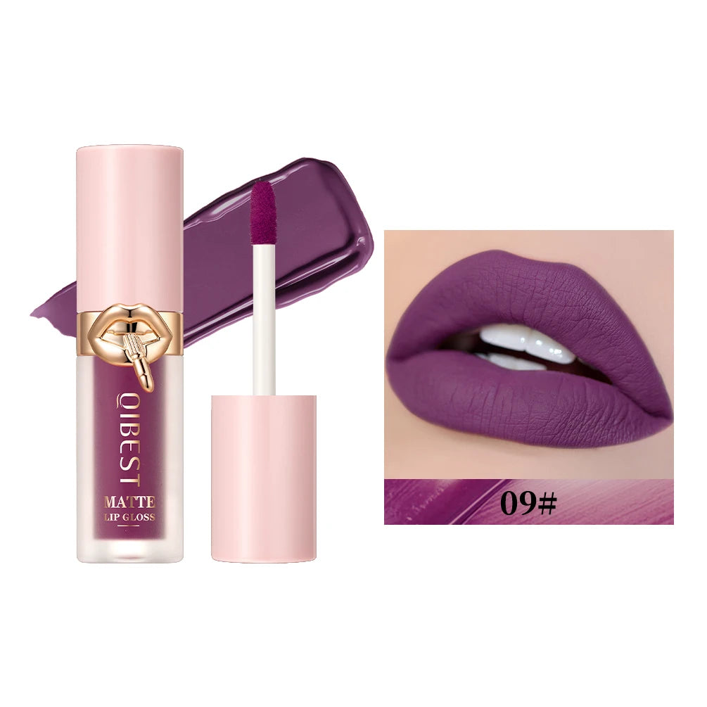 QIBEST Matte Liquid Lipstick Waterproof Silky Lip Gloss Non-Stick Cup Lipgloss Purple Red Nude Lip Tint Durable Makeup For Women Peaceful Pleasures Health and Wellness 09