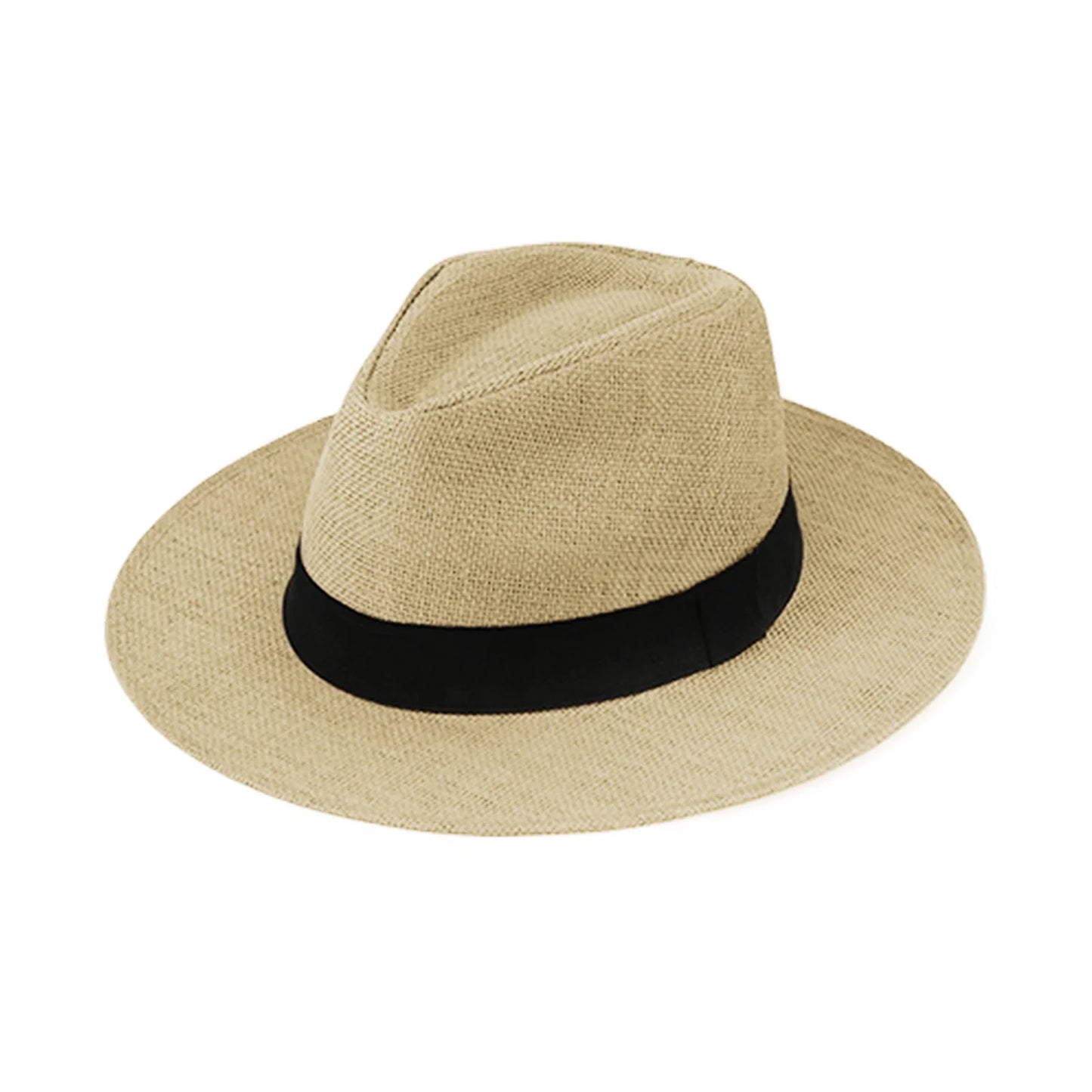 Hot Fashion Summer Casual Unisex Beach Trilby Large Brim Jazz Sun Hat Panama Hat Paper Straw Women Men Cap With Black Ribbon Peaceful Pleasures Health and Wellness Beige 58