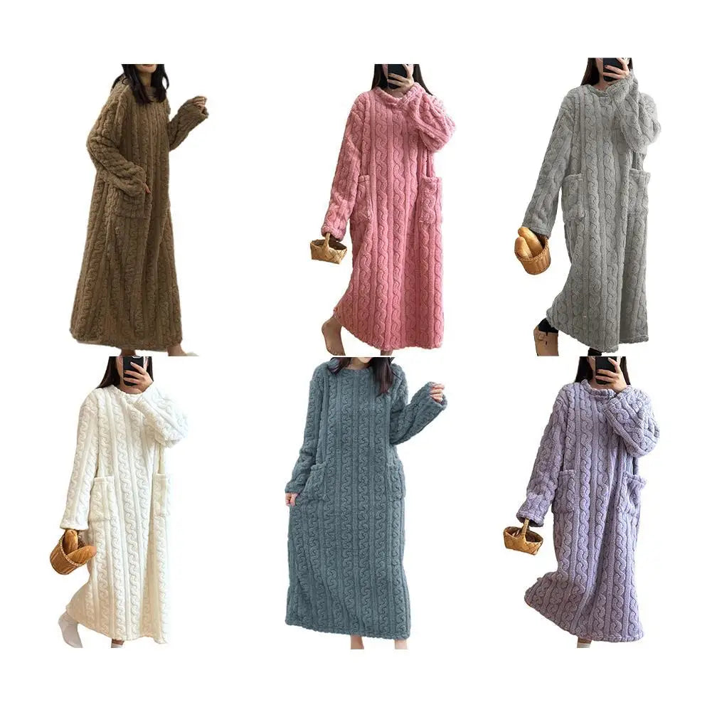 Women's Flannel Nightgown | Thick Fleece Long Sleeve Night Dress Flannel Nightgown Peaceful Pleasures Health and Wellness
