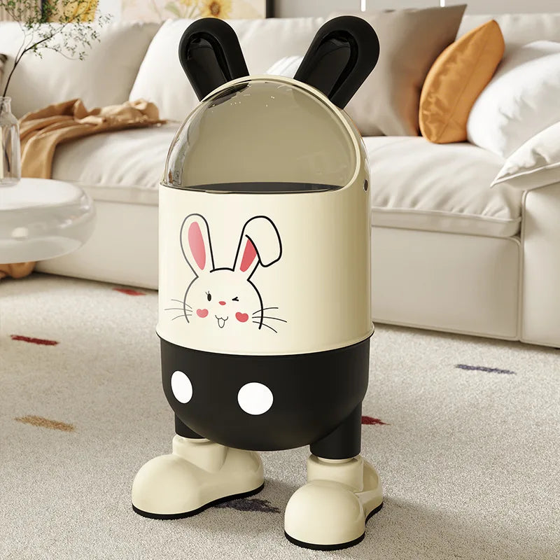 Cute Rabbit-Ear Lid Trash Can, Large Capacity Covered Waste Bin for Living Room & Bedroom - Multi-Functional Storage Basket Peaceful Pleasures Health and Wellness