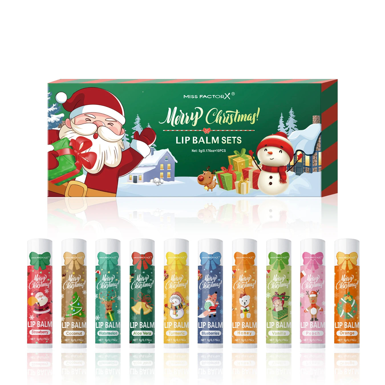 10PCS/Box Christmas gift box, lip balm set, deeply hydrating lip moisturizer, lip color brighten, gift to women Peaceful Pleasures Health and Wellness 10PCS Christmas gift