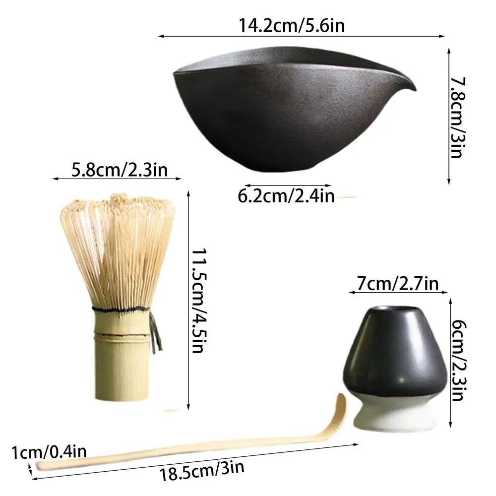 Tea Whisk Set 4-piece Ceremony Whisk Tools Traditional Tea Ceremony Kit for Bar Catering Coffee Breakfast Latte Drinks Kitchen Peaceful Pleasures Health and Wellness Black CN