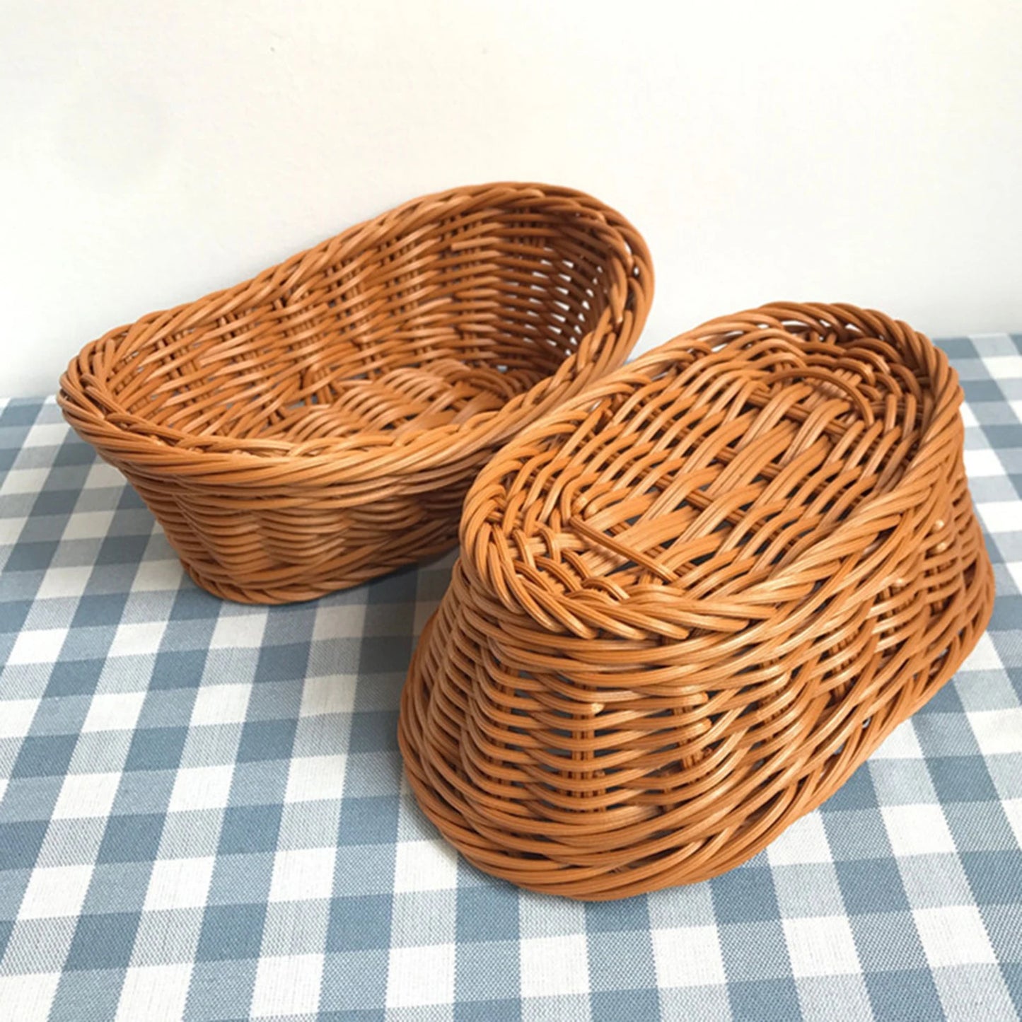 Simulation Hand Woven Rattan Basket Stylish Woven Fruit Candy Cake Food Serving Basket Tray for Restaurant Kitchen Table Peaceful Pleasures Health and Wellness