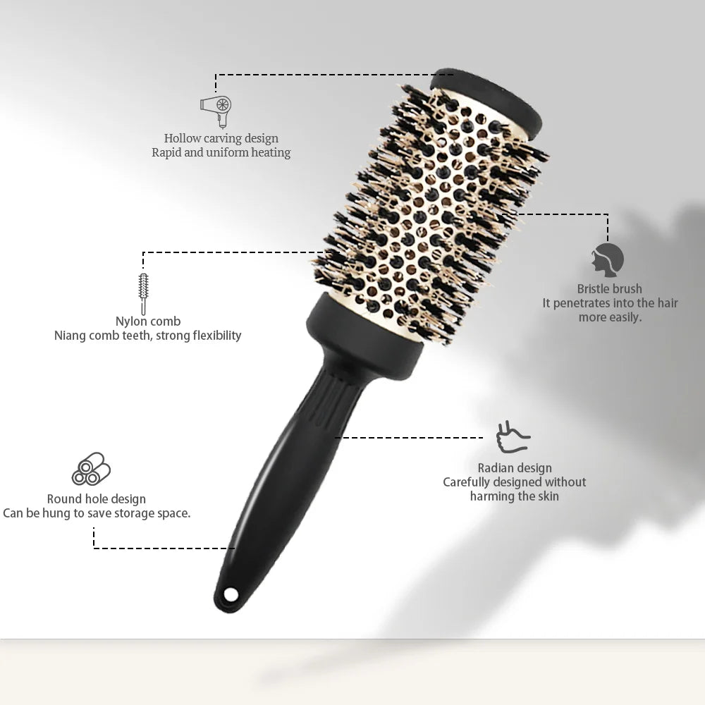 Ceramic Round Barrel Comb – 5 Sizes, Heat Resistant Styling Tool