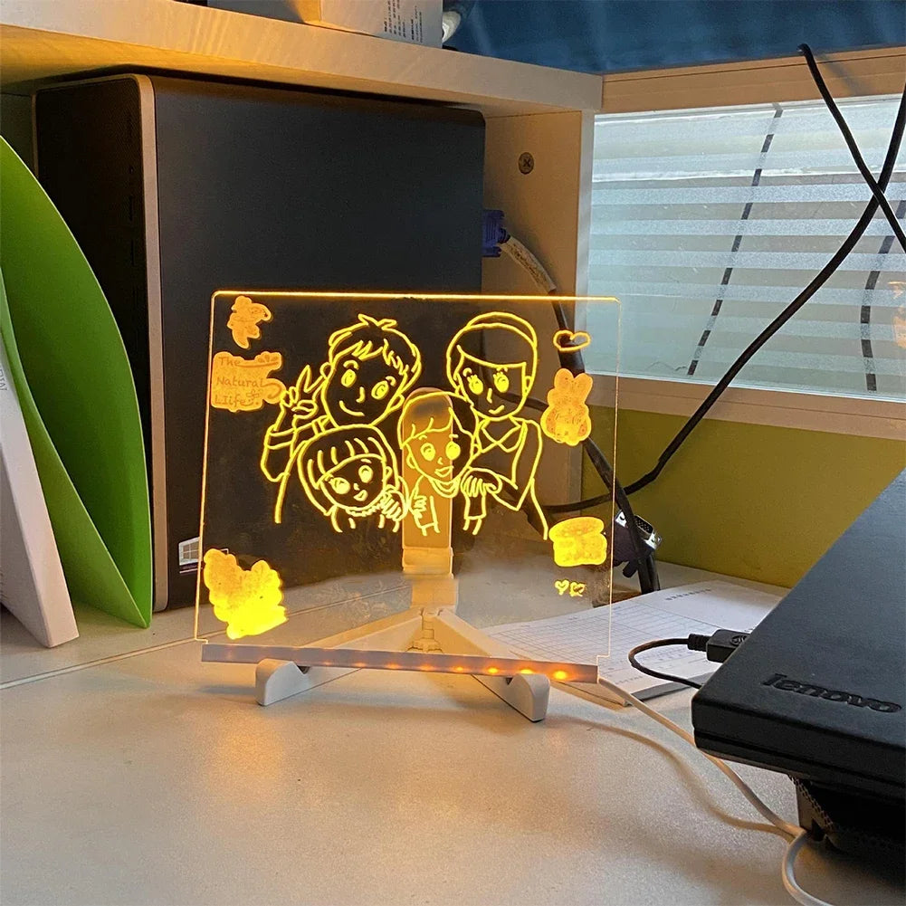 USB LED Night Light Acrylic Message Note Board Lamp With Stand Erasable Children Drawing Board Bedroom Night Lamp Christmas Gift Peaceful Pleasures Health and Wellness