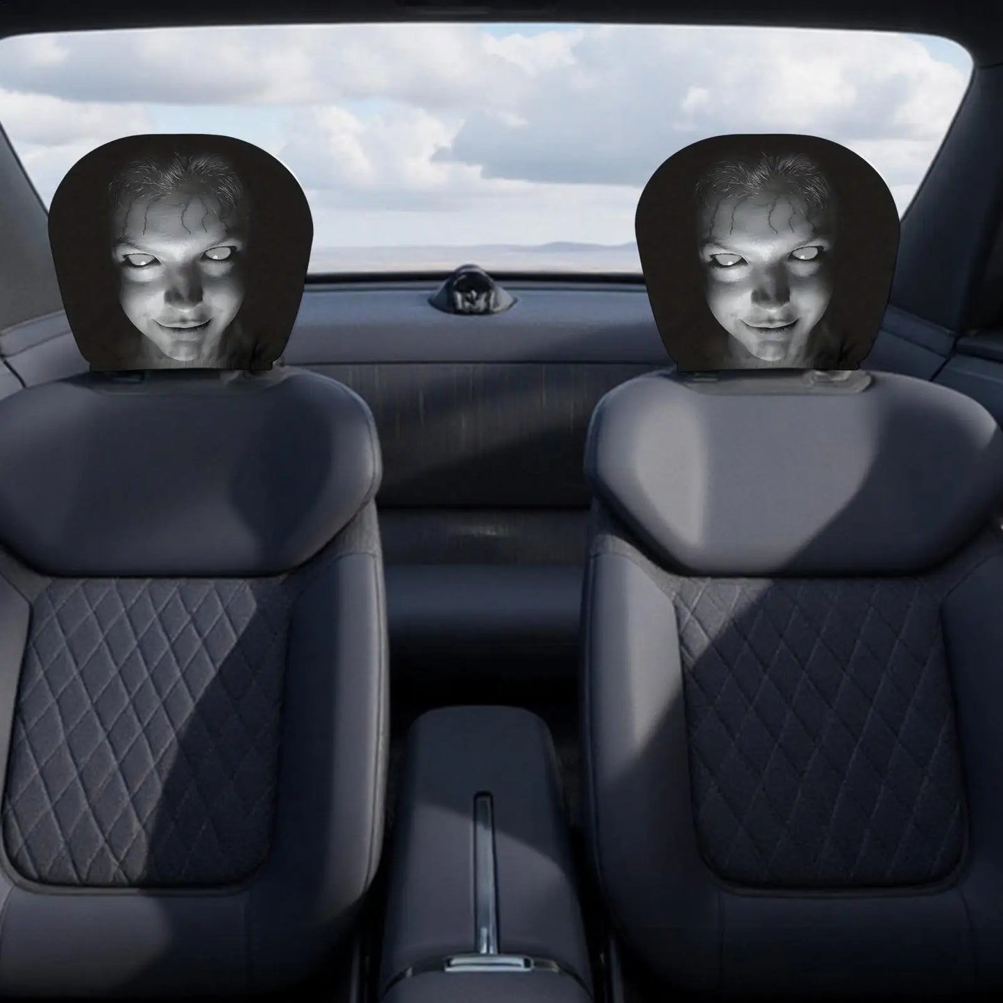 Dark Mystery Portrait Car Headrest Cover | Universal Elastic Fit