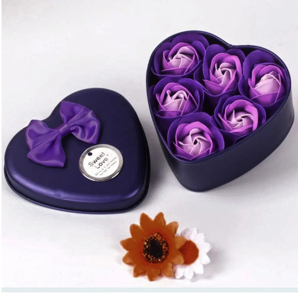 6Pcs Heart Scented Bath Body Petal Rose Flower Soap Wedding Decoration Gift Best Pink Blue Purple Red Four Color Soap Peaceful Pleasures Health and Wellness Purple