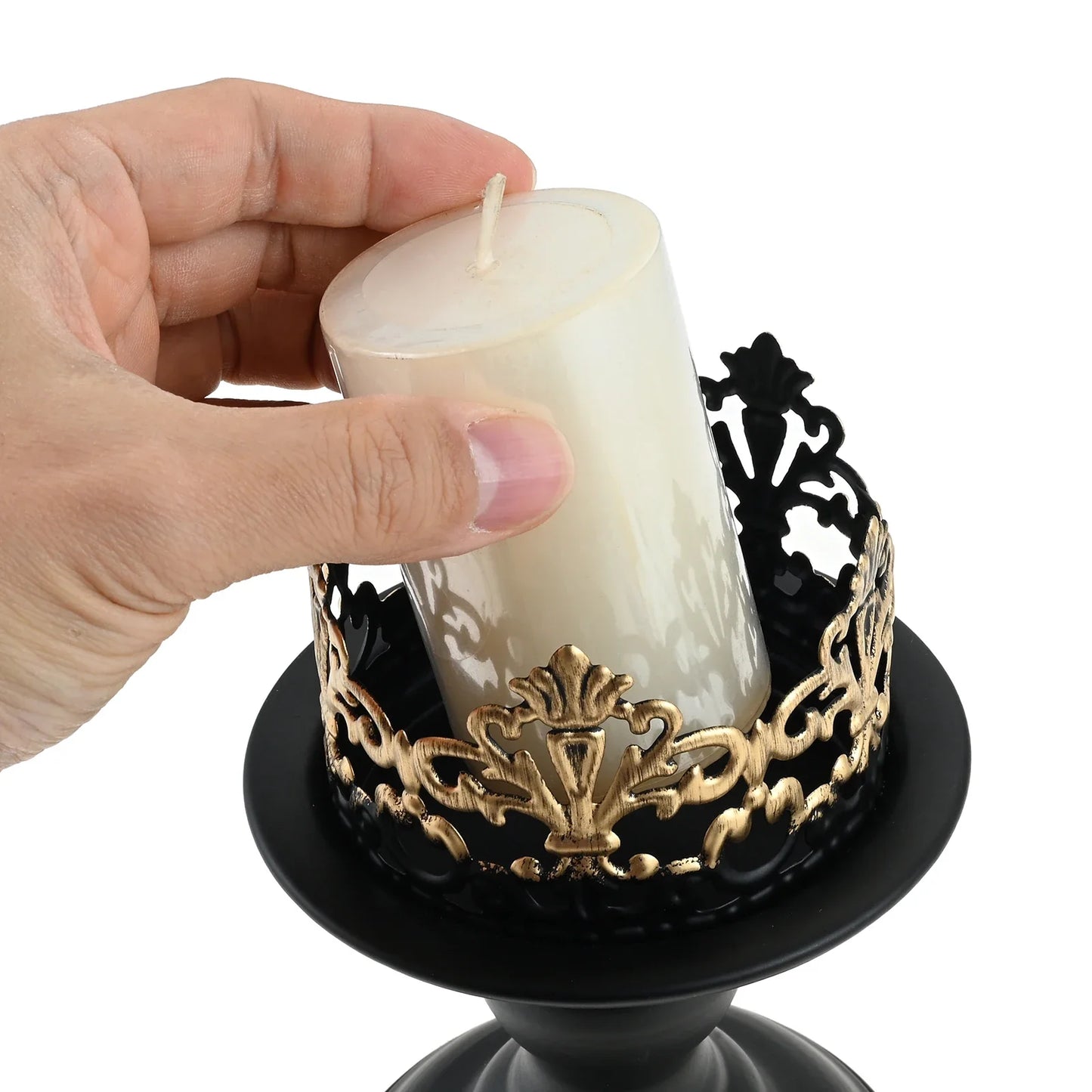Black Iron Pillar Candle Holders Set of 2 | Home Decor Centerpiece
