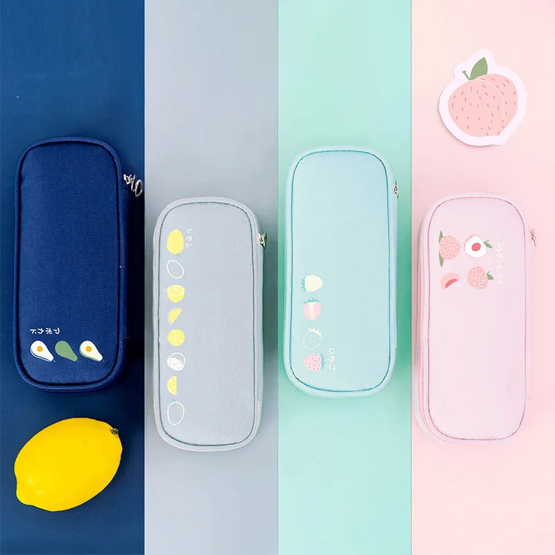 School Pencil Cases Large Capacity Fruit Pencil Bag Organizer Korean Pouch for Boys Girls Kawaii Stationery Office Supplies Peaceful Pleasures Health and Wellness