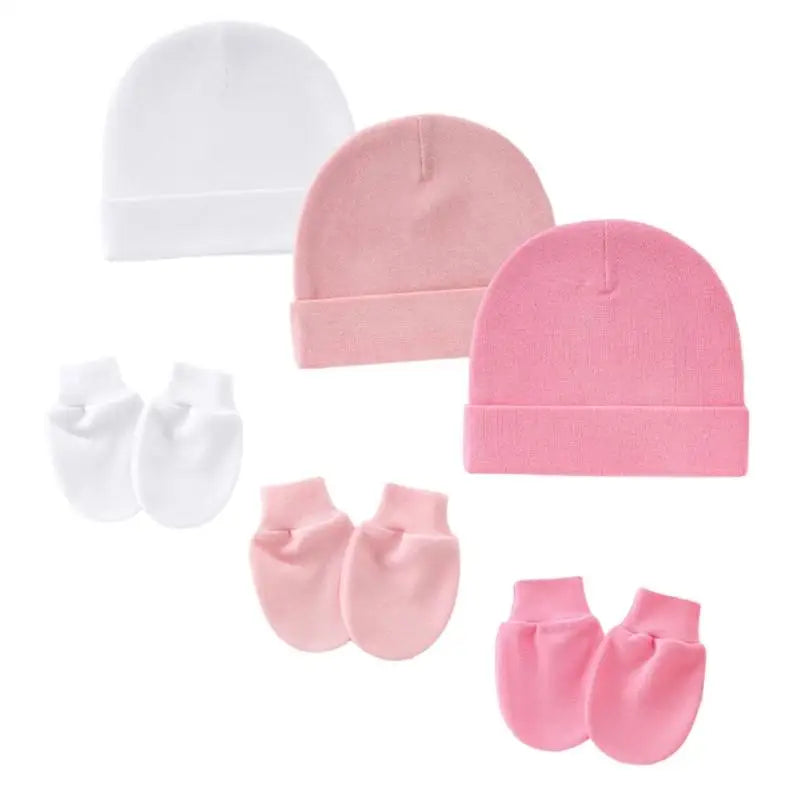 Newborn Baby Hats & Mittens 3-Set – Soft Cotton, 0–3 Months