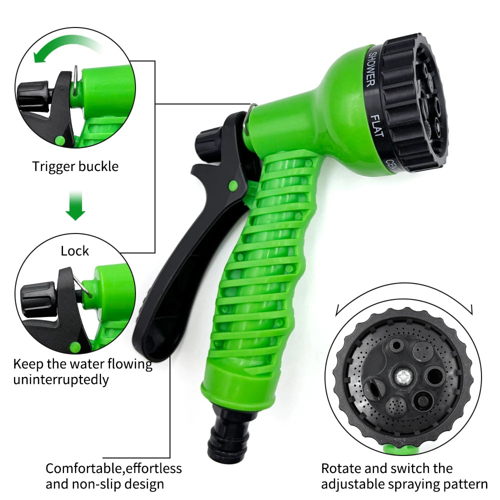 Garden Hose Pipe Water Hose Expandable Magic Hose 7 Patterns Water Gun Foam Pot Flexible Reels Hose Car Wash Gun Sprayer Peaceful Pleasures Health and Wellness