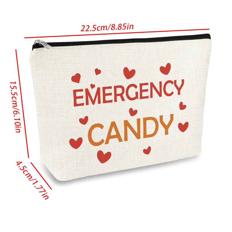 Emergency Candy Canvas Makeup Bag | Travel Cosmetic Organizer Travel Cosmetic Bag Peaceful Pleasures Health and Wellness A 15.5x22.5x4.5cm