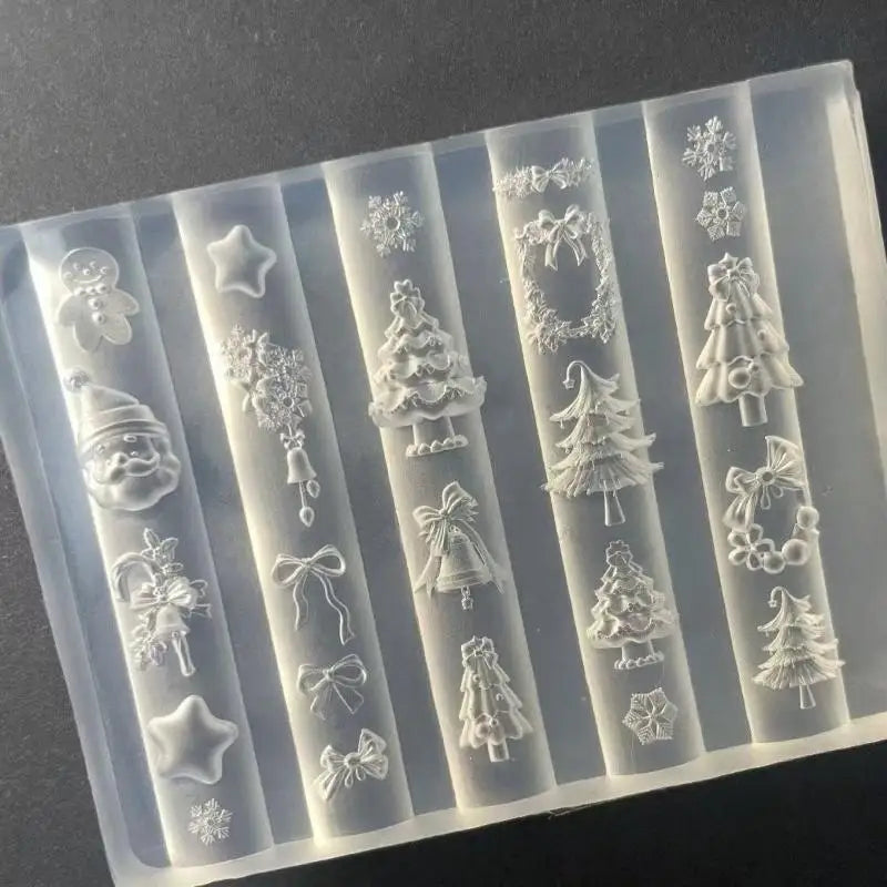 Manicure Design Tool with 3D Christmas Tree, Snowman, Gingerbread Man - DIY Nail Art Decorations Transparent Silicone Mold Peaceful Pleasures Health and Wellness