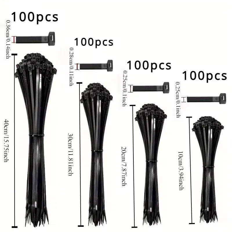 100pcs Nylon Zip Ties Self-Locking | 4, 6, 8, 12 Inch | Black & White