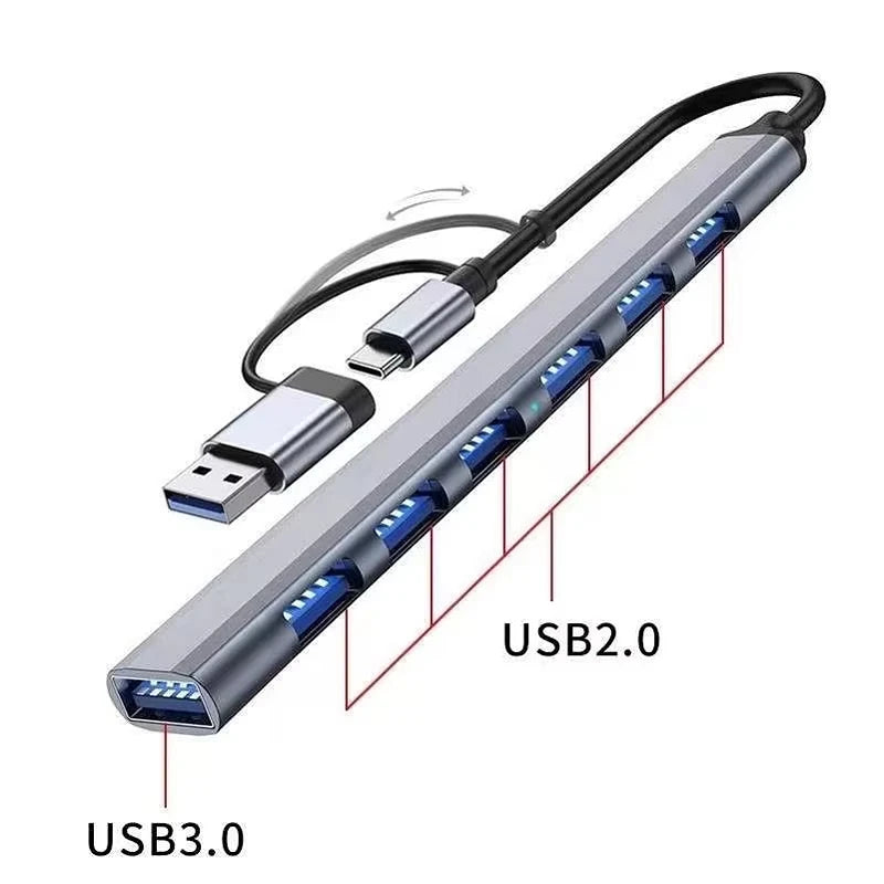 USB+Type C 7 Ports USB 3.0 HUB Expander High Speed OTG Adapter Docking Station For PC Macbook Laptop Hard Drive Mouse Keyboard Peaceful Pleasures Health and Wellness