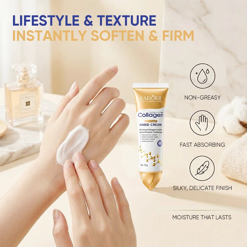 Collagen Hand Cream Hands Skin Friming skincare Moisturizing Brightening Hydrating Hands Creams Non-greasy Hand Skin Care New Peaceful Pleasures Health and Wellness
