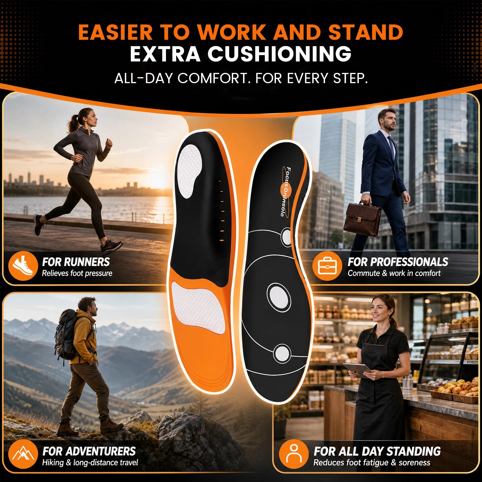 Gel Shock Absorption Arch Support Orthopedic Insoles for Men Women – Sport Running Shoe Inserts for Plantar Fasciitis Flat Feet Peaceful Pleasures Health and Wellness