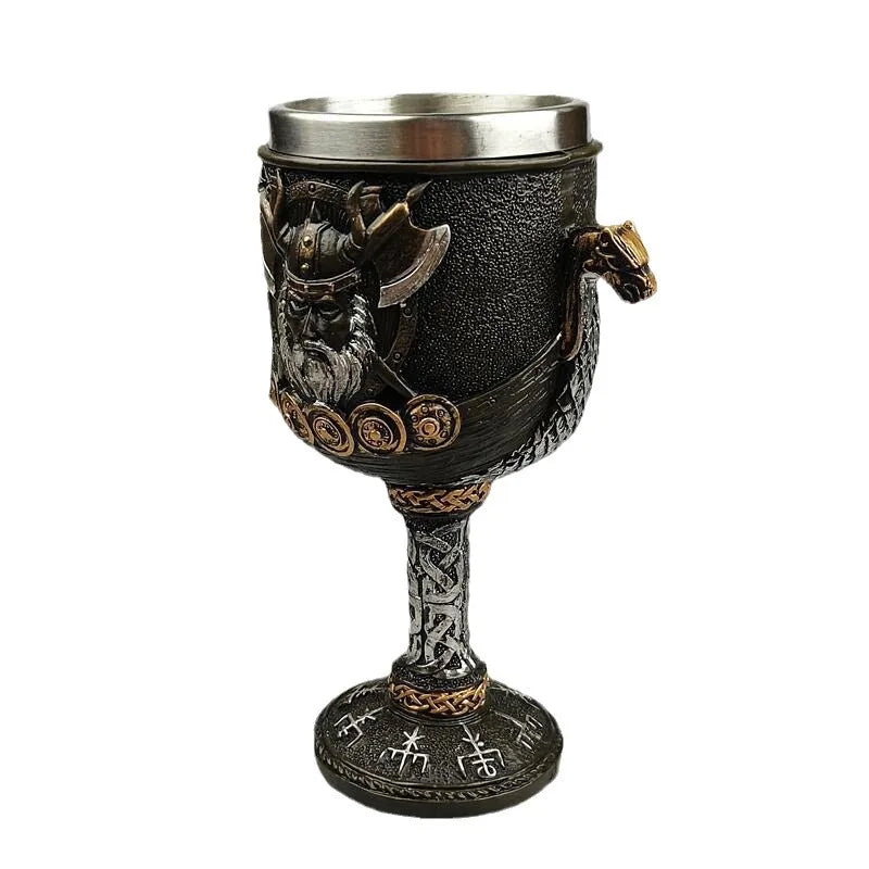 1pc Medieval retro Norse mythology Viking goddess stainless steel resin high footed cup Viking pirate bar beer cup Peaceful Pleasures Health and Wellness