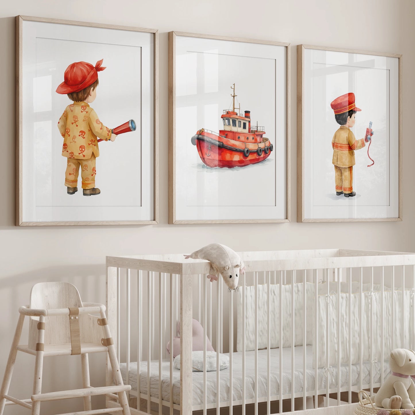 3-Piece Red Navy Cartoon Canvas Wall Art | Kids & Home Decor