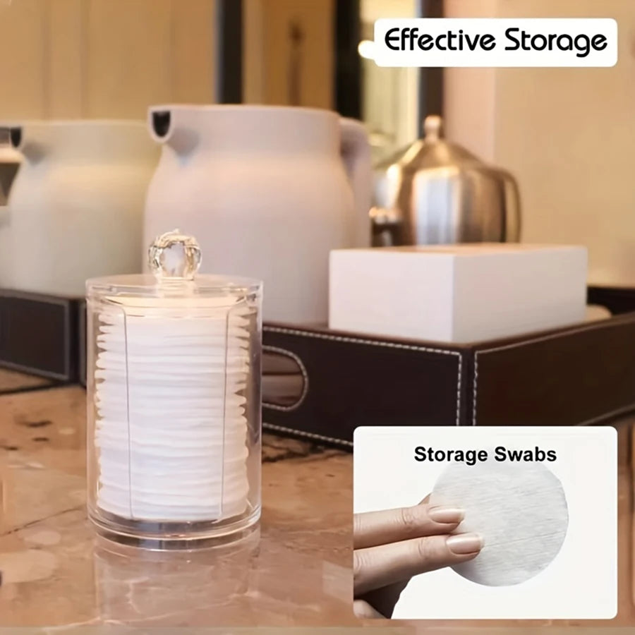 Clear Acrylic Makeup Organizer – Cotton Pad & Swab Holder Cosmetic Storage Jar