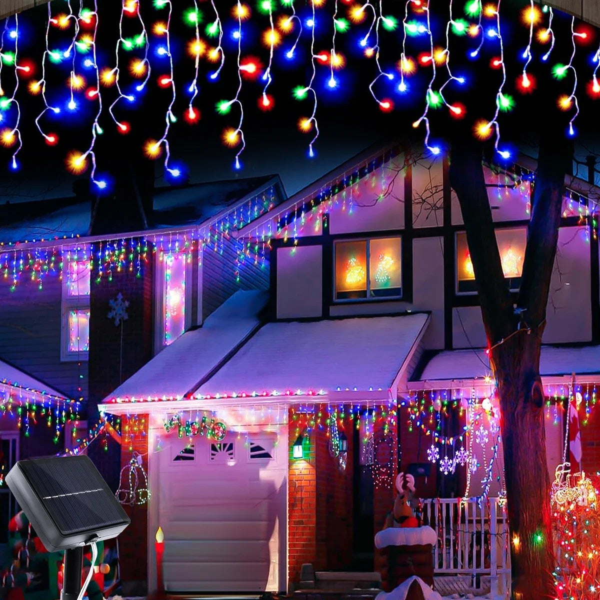 Solar Icicle Curtain String Lights | Outdoor Waterproof Christmas