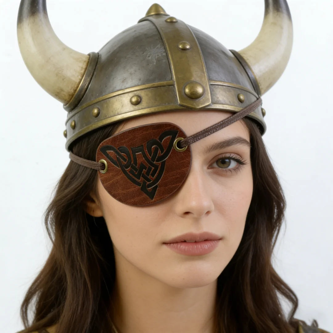 Medieval Embossed Pirate Eye Patch Vintage Faux Leather Mask Viking