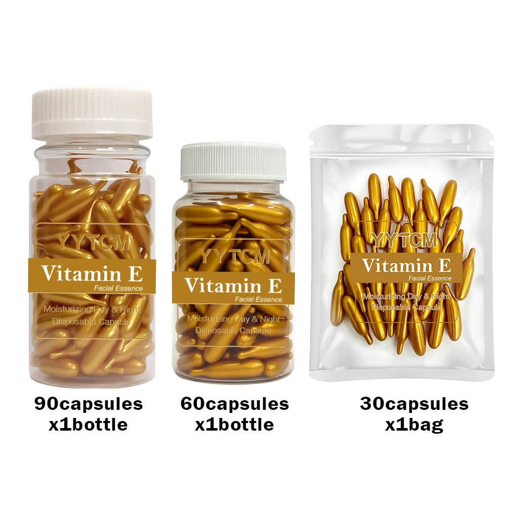 Vitamin E Serum Capsules, Single-Use Essence Capsules, Hydrating and Moisturizing Facial Skin 90 Capsules/Bottle - 1 Bottle Peaceful Pleasures Health and Wellness