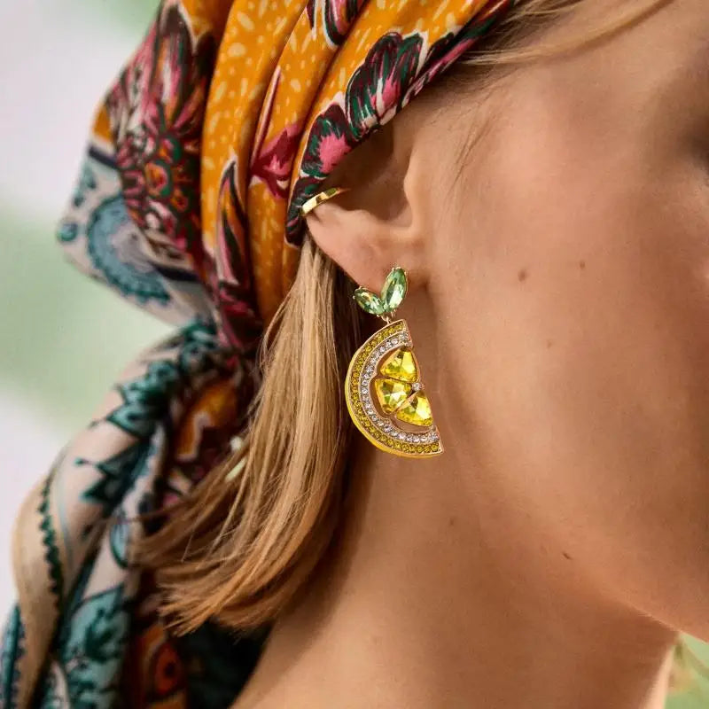 Rhinestone Lemon Dangle Earrings – Summer Beach Party Jewelry