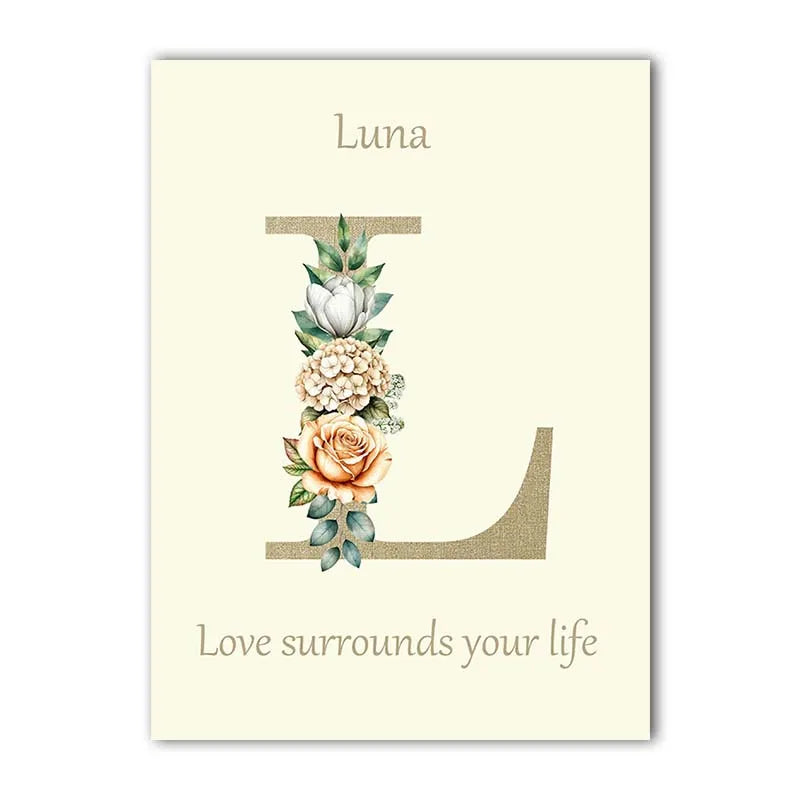 Custom Name Nursery Canvas Art | Bunny Floral Kids Wall Decor