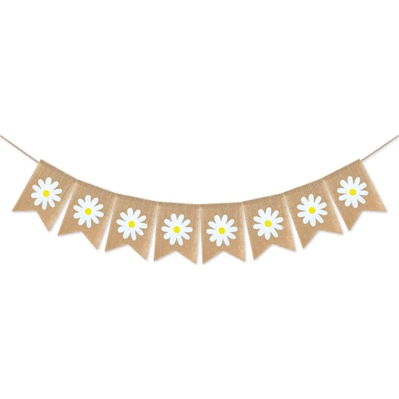 Jute Burlap Daisy Banner Rustic Garland | Spring Summer Decor