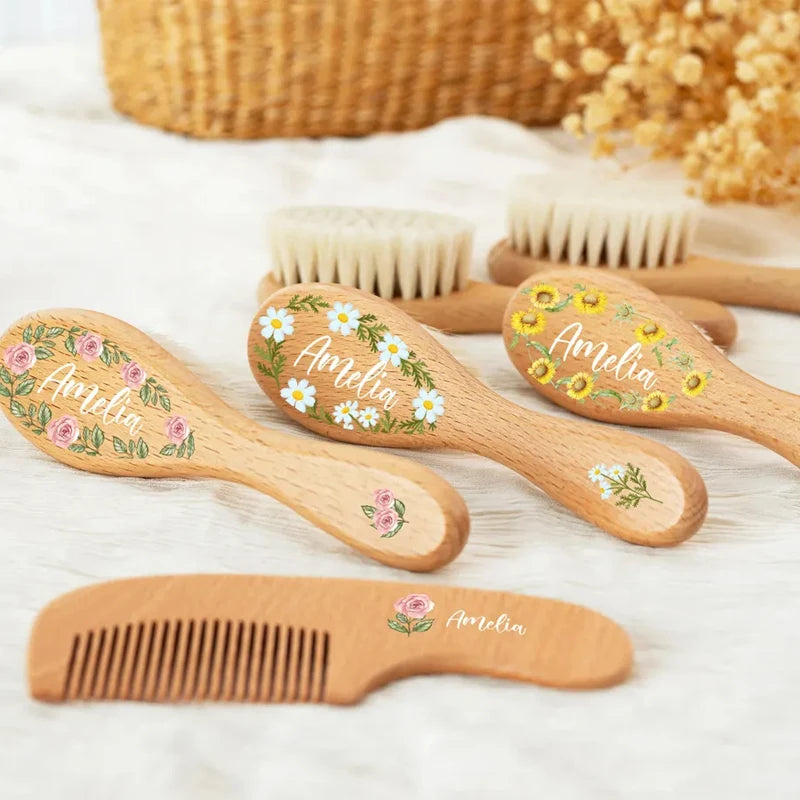 Personalised Wooden Baby Hairbrush | Custom Engraved Keepsake Baby Keepsake Hairbrush Peaceful Pleasures Health and Wellness