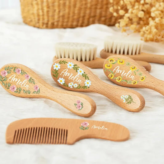 Personalised Wooden Baby Hairbrush | Custom Engraved Keepsake Baby Keepsake Hairbrush Peaceful Pleasures Health and Wellness