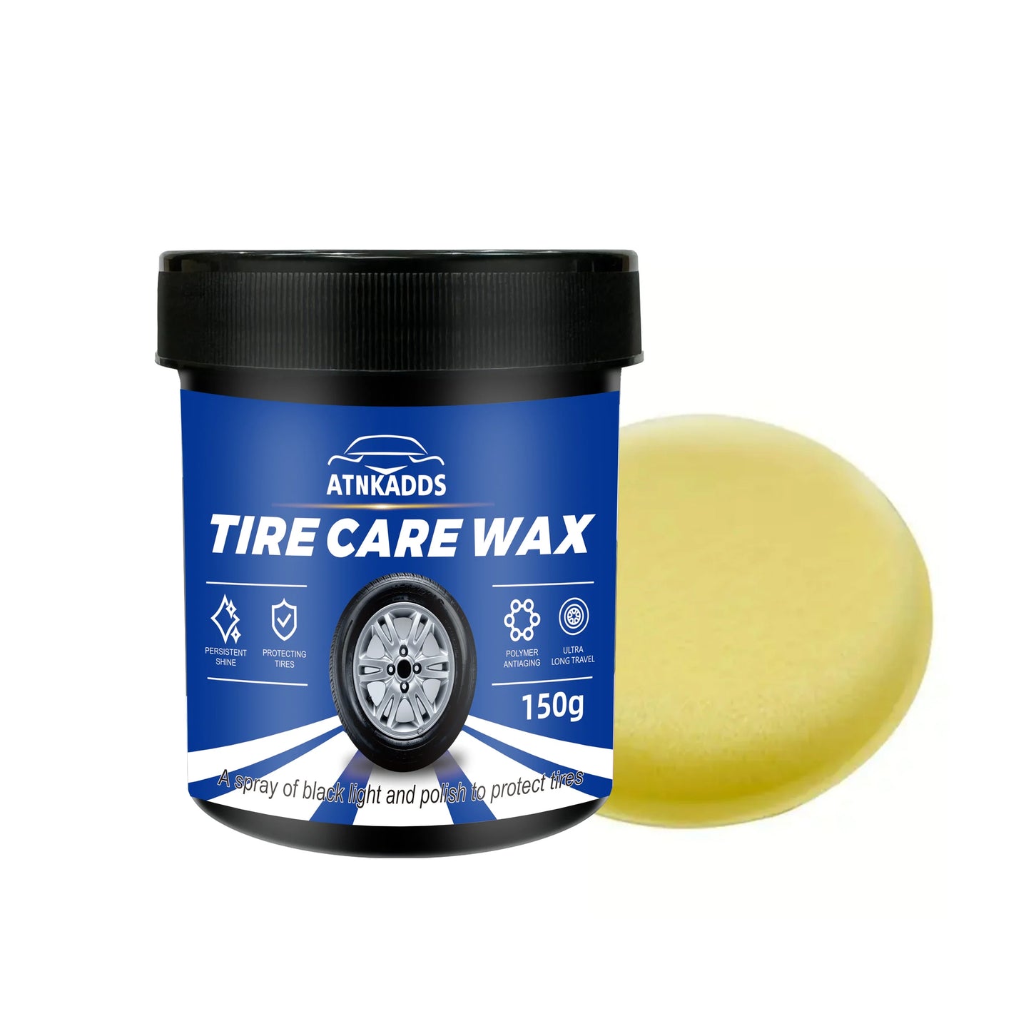 Black Tire Wax Polish 150ml – Rubber & Vinyl Restorer + Sponge