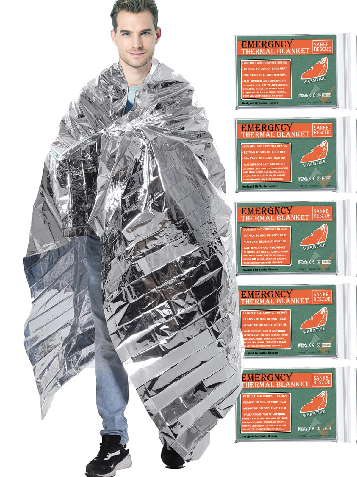 130/160*210CM Emergency Blanket Low Temperature Rescue First Aid Kit Insulation Blanket Lifesaving Warm Insulation Survival Edc Peaceful Pleasures Health and Wellness Silver X 4