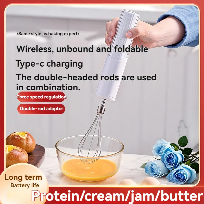 Wireless Electric Hand Mixer – 3-Speed Rechargeable Whisk