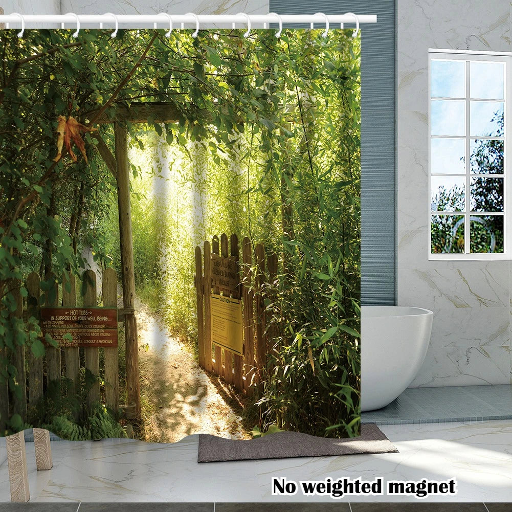 Shower Curtain with 12pc Hooks 180/200CM Bath Curtain Liners Rust-Proof Grommets Anti-Mould Waterproof Bathroom Curtains Peaceful Pleasures Health and Wellness Polyester SceneryF 180*180cm