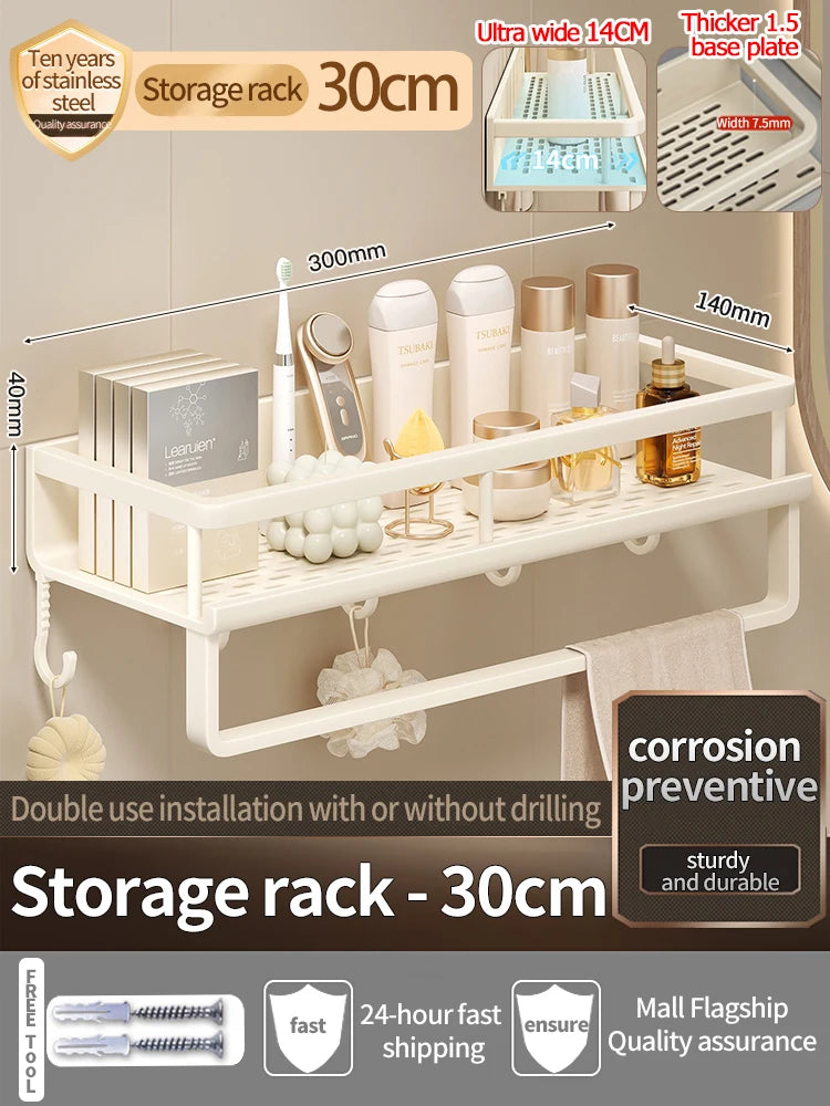 Wall-Mounted Bathroom Shelf & Towel Rack | Metal Storage Organizer