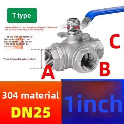 304 SS BSP Female 3-Way Ball Valve T/L Type Full Port | DN15–DN25