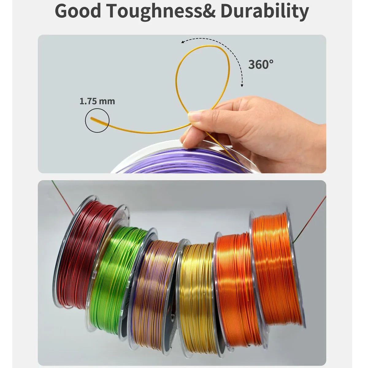 Silk PLA Filament 1.75mm Dual Color Metal Shine | FDM 3D Printer