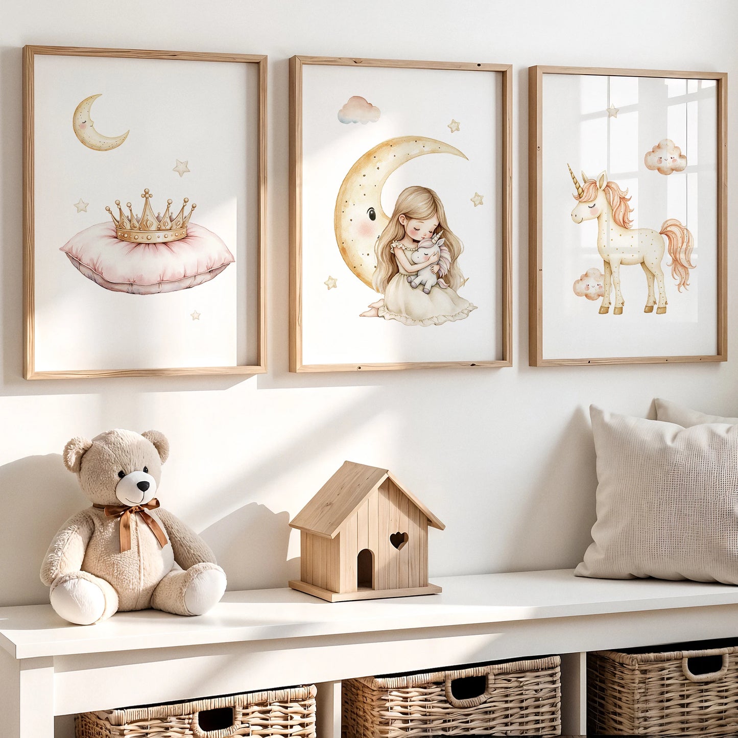 3-Piece Sleeping Princess Canvas Wall Art | Girls Room Decor