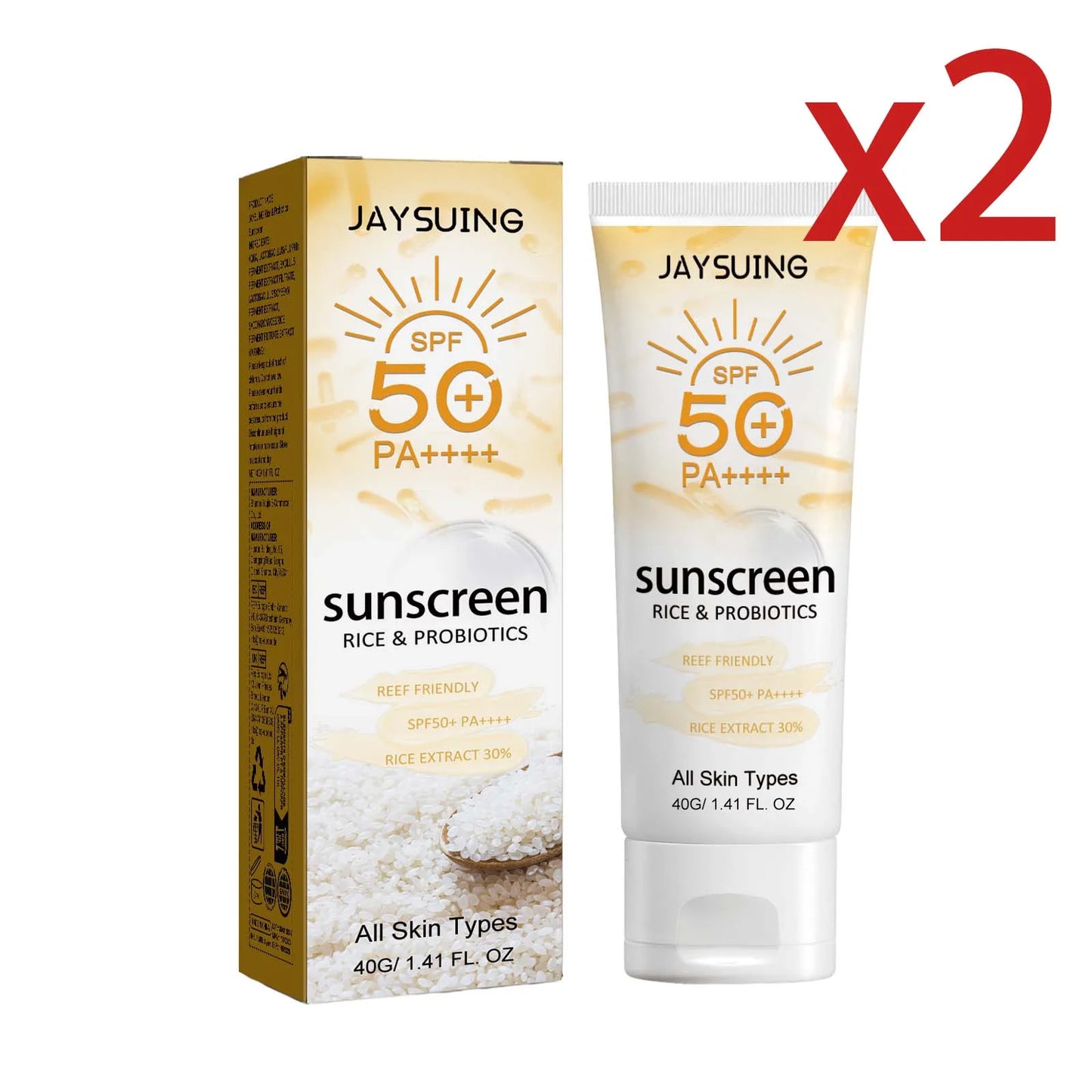 Probiotic Organic Rice Sunscreen Prevent Tanning Reduce Risk Sunburn Waterproof Broad Spectrum Protection UV Resistant Lotion Peaceful Pleasures Health and Wellness 2x40g