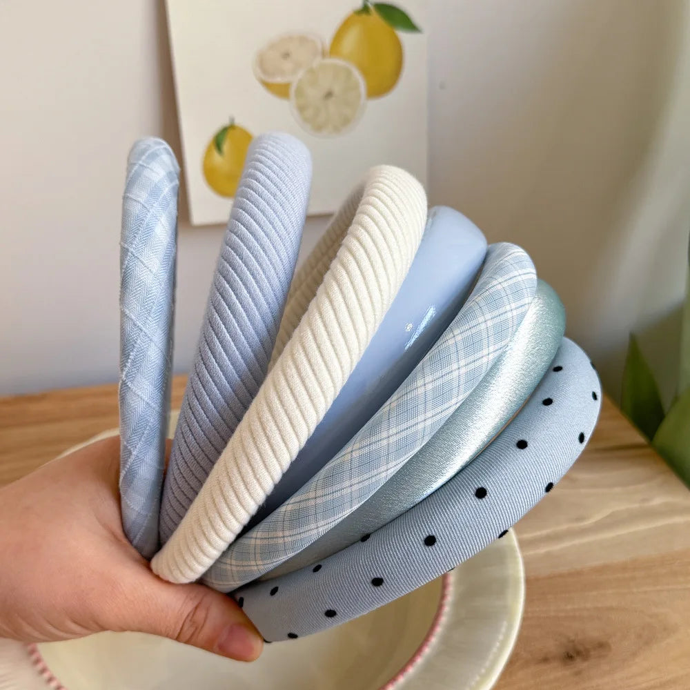 Sea Salt Hair Hoop Seaside Blue Striped Polka Dot Twill Fabric Sponge Headband Pressure Hair Accessories Daily Wear Decoration Peaceful Pleasures Health and Wellness