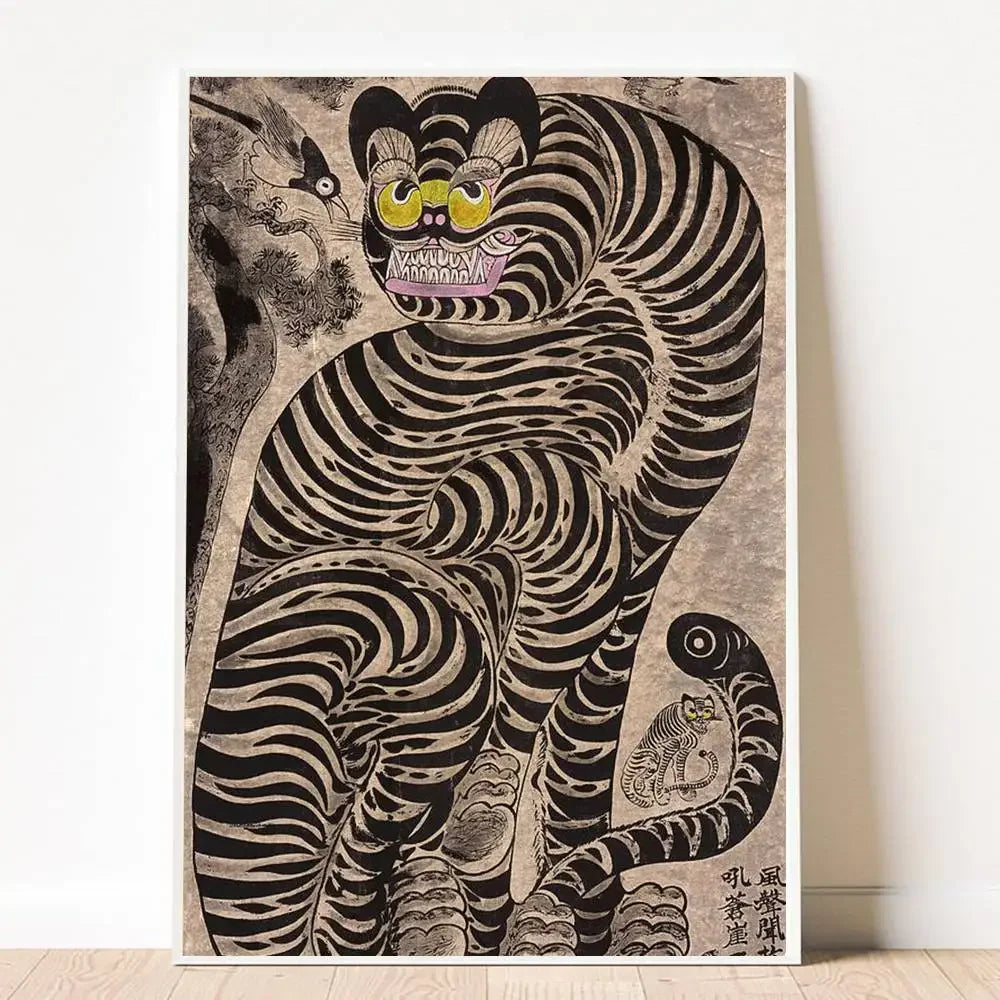 1pc Frameless Japanese Tiger Cat Music Poster Modern Waterproof High-definition Aesthetic Decor for Family Living Room Bedroom Peaceful Pleasures Health and Wellness TL641 40x50cm Unframed