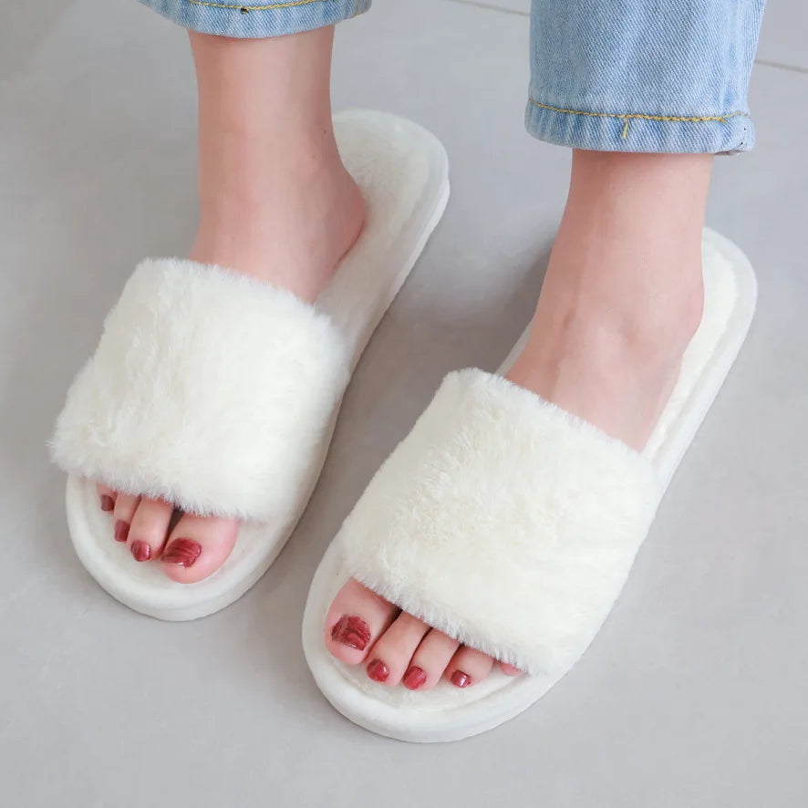 Women's Leopard Plush Open Toe Slippers | Cozy Fuzzy Indoor