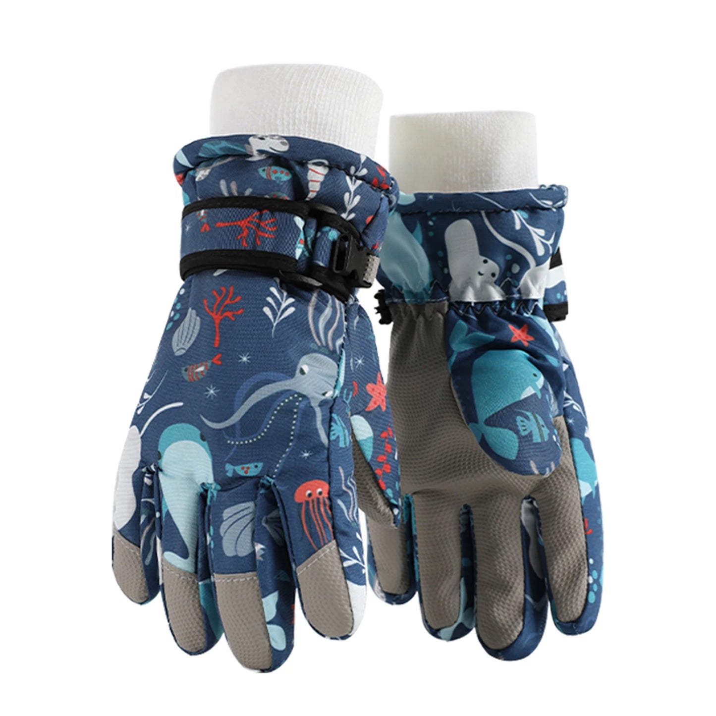 Kids Winter Ski Gloves Thermal Fleece Lined Lightweight Warmth Boys Girls Full Palm Non Slip Gloves for Outdoor Skiing Running Peaceful Pleasures Health and Wellness Ocean S