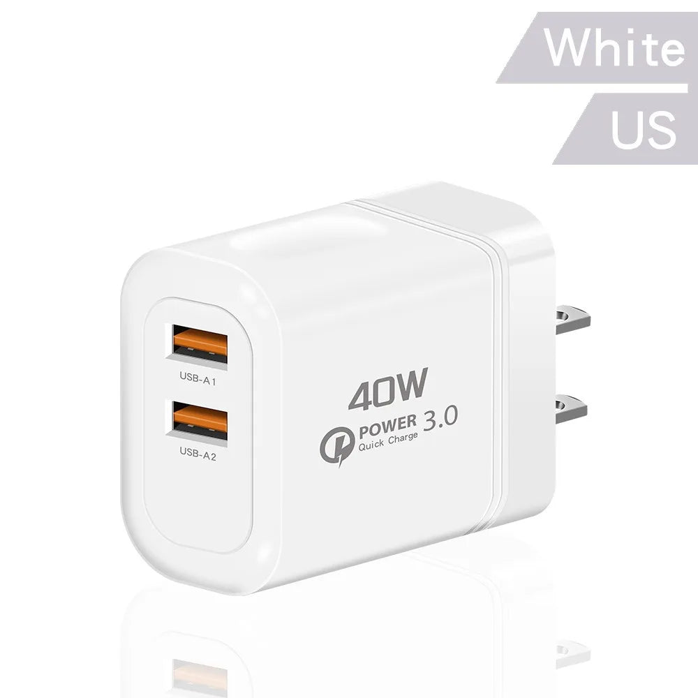 40W Dual USB Fast Charger QC 3.0 3.1A High Power Quick Charge Adapter for iPhone Samsung Xiaomi Huawei Global Universal EU/US Peaceful Pleasures Health and Wellness White US
